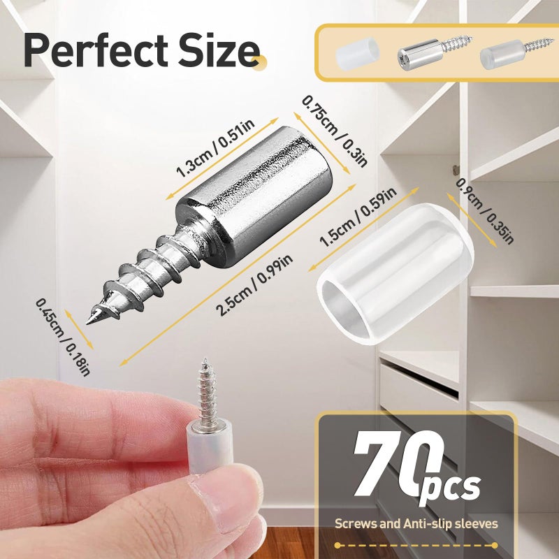 Iffitya 70 Pcs Self Tapping Screws Cabinet Laminate Support, Shelf Pins with Non-Slip Sleeve, Cabinet Shelf Pegs for Kitchen Utensils, Bookcases and Wardrobes, Fixed Support Self - Tapping Cross Screw - Image 2